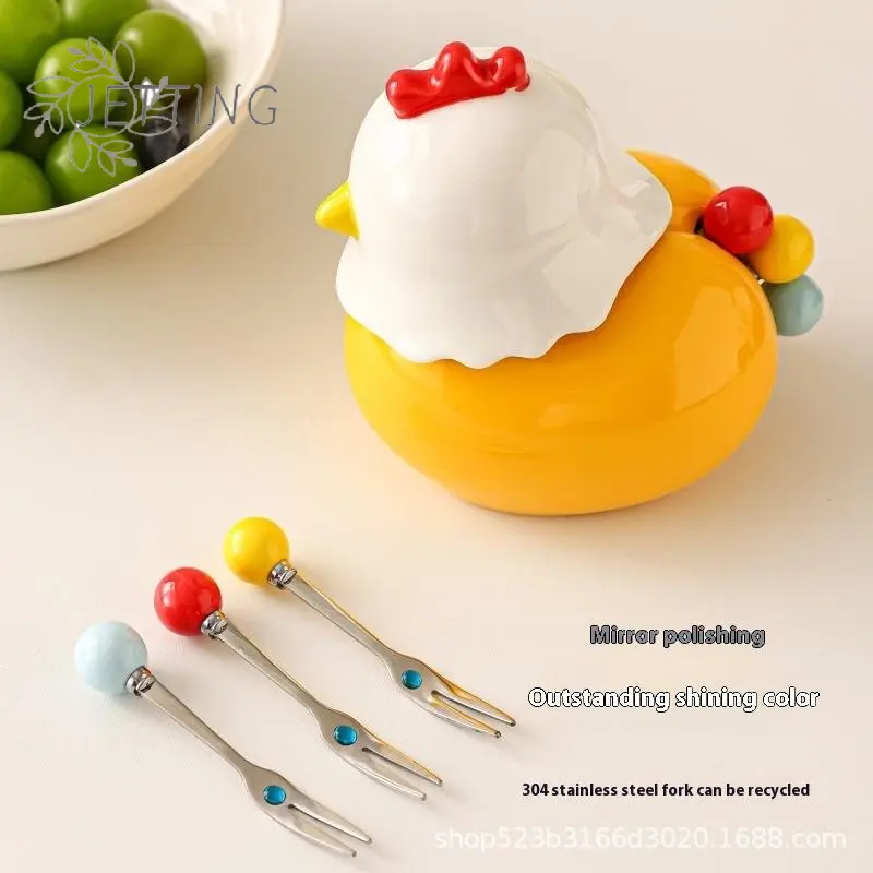 Chicken Toothpick Box Rustproof Anti-scald Dessert Salad Fork Decorative Fork Toothpick With Holder