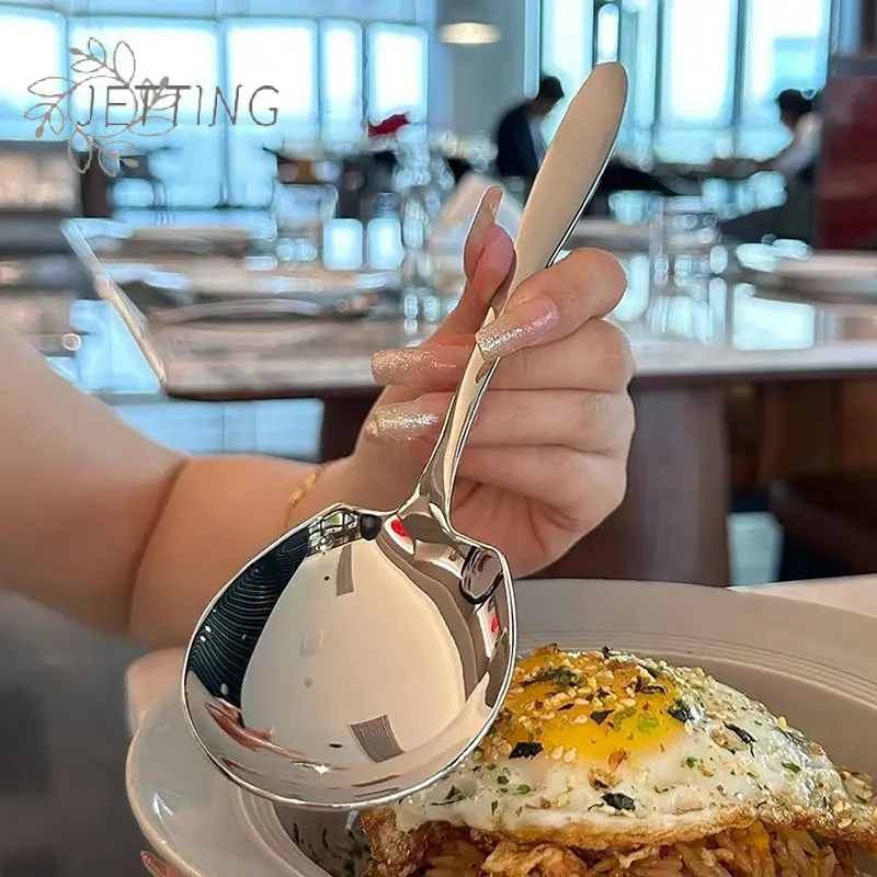 Big Head Round Spoon Stainless Steel Net Red Golden Dinner Long Handle Stirring Dessert Spoons For Kitchen Accessories Gadgets