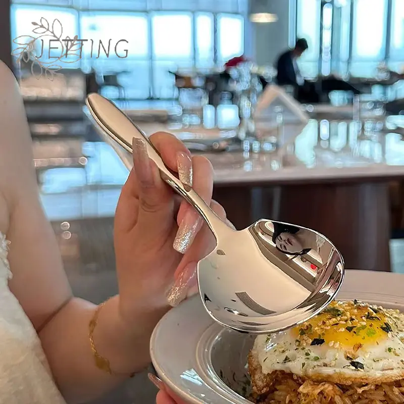 Big Head Round Spoon Stainless Steel Net Red Golden Dinner Long Handle Stirring Dessert Spoons For Kitchen Accessories Gadgets