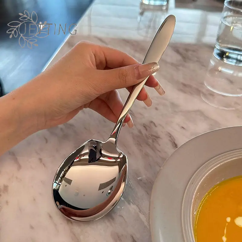 Big Head Round Spoon Stainless Steel Net Red Golden Dinner Long Handle Stirring Dessert Spoons For Kitchen Accessories Gadgets