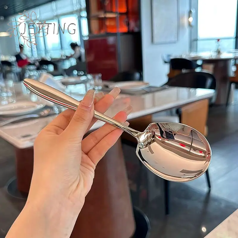 Big Head Round Spoon Stainless Steel Net Red Golden Dinner Long Handle Stirring Dessert Spoons For Kitchen Accessories Gadgets