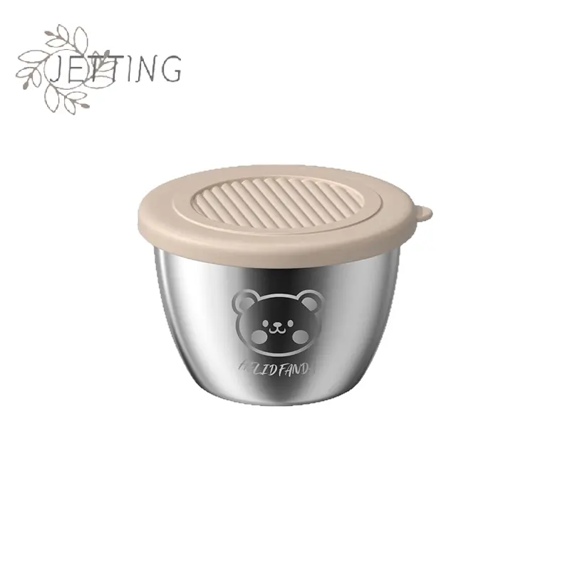 304 Stainless Steel Sauce Seasoning Container 50ml Sauce Cup Silicone Cover Leak-proof Salad Dipping Dish Small Storage Box