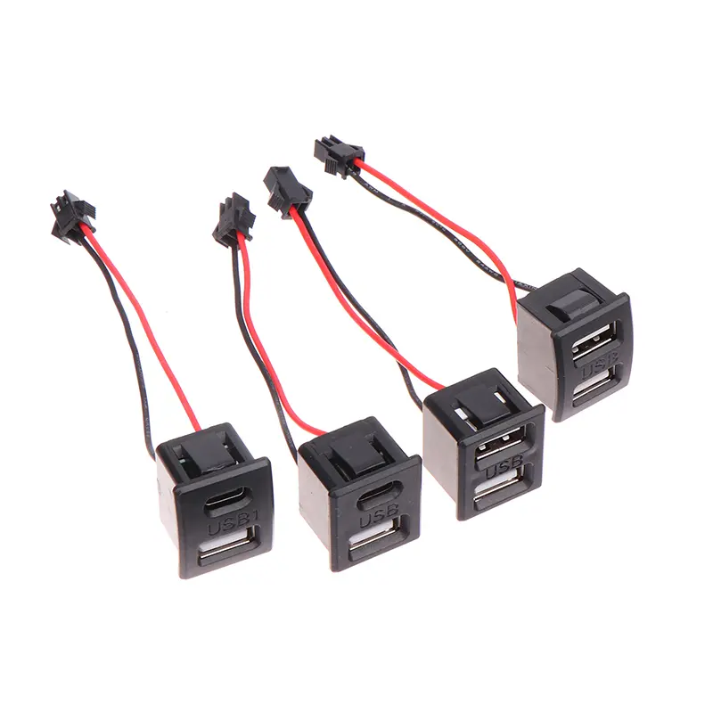 1PC Black Double-Layer USB Female Base Type-C Charging Socket Power Socket With Cable Connector USB Charger Port Data Interface
