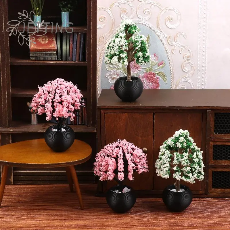 2Pcs 1/12 Dollhouse Simulation Flower Pot Model Doll Home Miniature Potted Plants Garden Ornament Micro Scene Decoration Toy