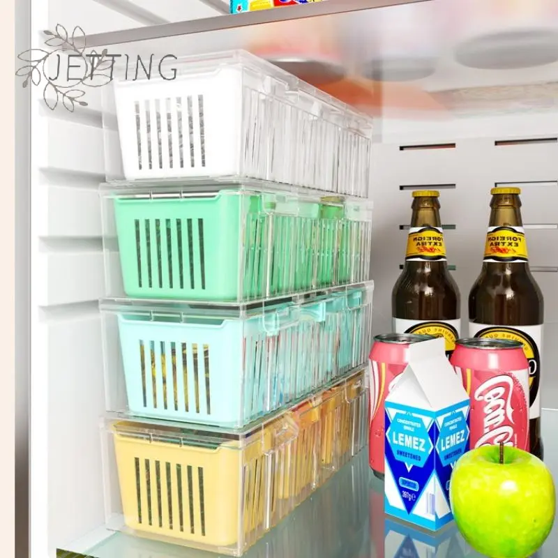 3Grids Refrigerator Storage Boxes Garlic Onion Pepper Organizer Fruit Vegetable Drain Crisper Box Kitchen Sealed Containers