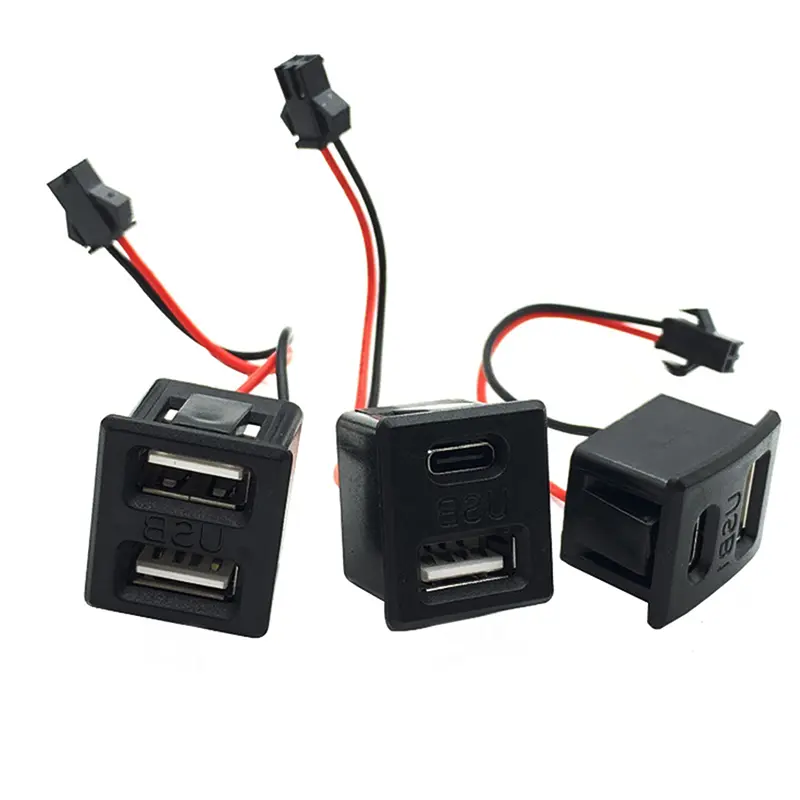1PC Black Double-Layer USB Female Base Type-C Charging Socket Power Socket With Cable Connector USB Charger Port Data Interface