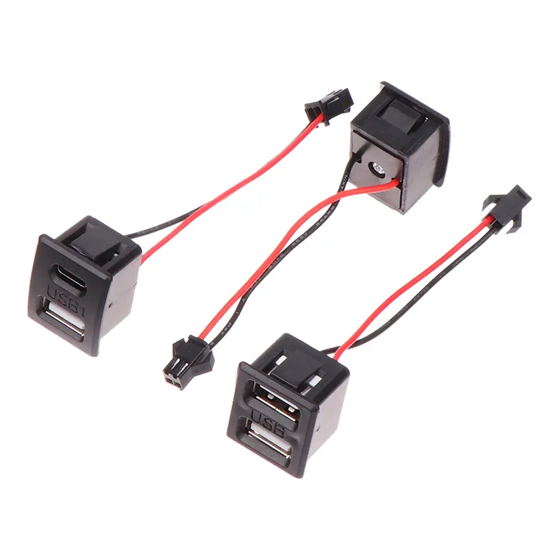 1PC Black Double-Layer USB Female Base Type-C Charging Socket Power Socket With Cable Connector USB Charger Port Data Interface