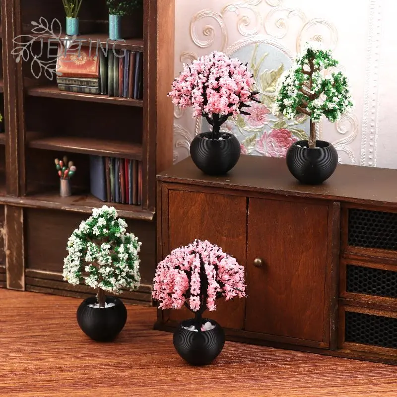 2Pcs 1/12 Dollhouse Simulation Flower Pot Model Doll Home Miniature Potted Plants Garden Ornament Micro Scene Decoration Toy