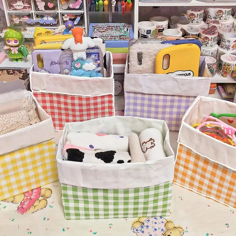 20Pcs INS Style Colorful Plaid Kraft Paper Bag Birthday Party Graduation Christmas Gift Bag Packaging Bag Candy Sundries Bags