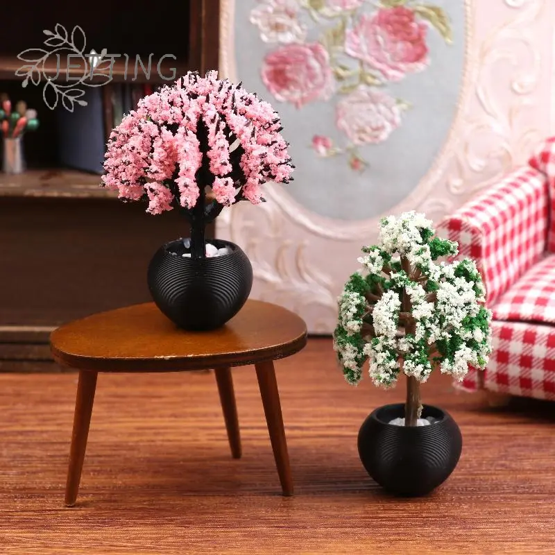 2Pcs 1/12 Dollhouse Simulation Flower Pot Model Doll Home Miniature Potted Plants Garden Ornament Micro Scene Decoration Toy