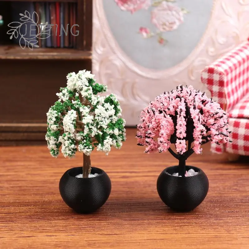 2Pcs 1/12 Dollhouse Simulation Flower Pot Model Doll Home Miniature Potted Plants Garden Ornament Micro Scene Decoration Toy