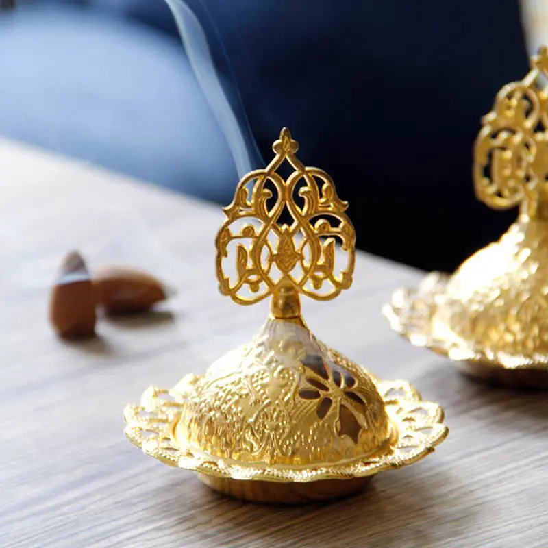 1pc Incense Burner Hollow Golden Tower Oil Burner Arab Style Censer Holder For Home Hotel Incense Holder Yoga Ornaments