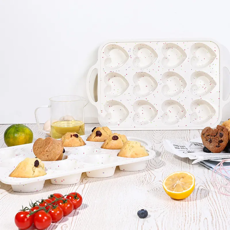 Love Shape Silicone Muffin Pans For Baking With Metal Reinforced Frame, Love Shape 12 Cups Regular Size