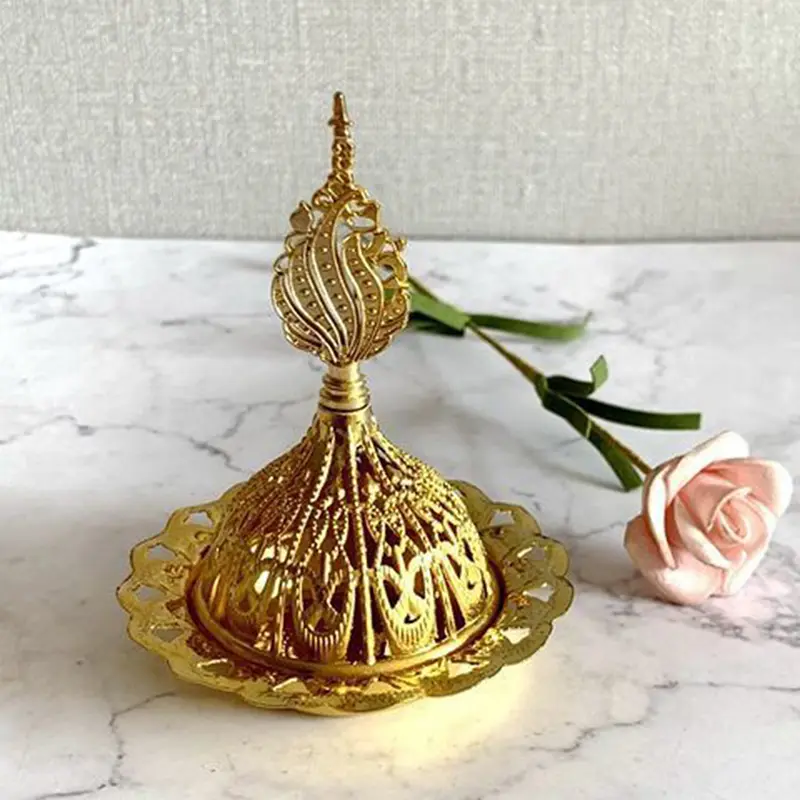 1pc Incense Burner Hollow Golden Tower Oil Burner Arab Style Censer Holder For Home Hotel Incense Holder Yoga Ornaments