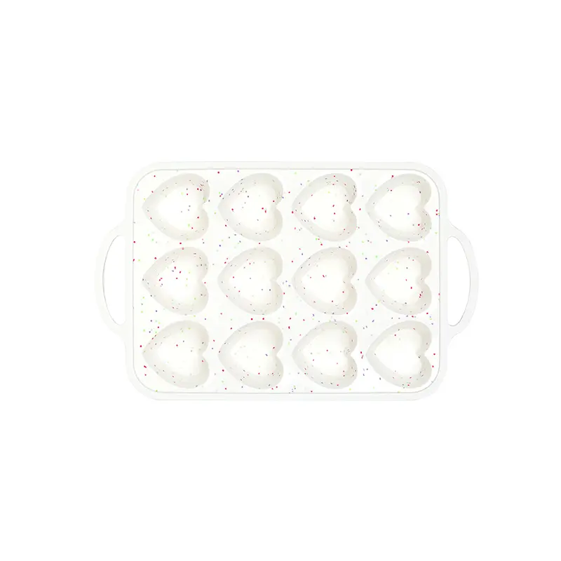 Love Shape Silicone Muffin Pans For Baking With Metal Reinforced Frame, Love Shape 12 Cups Regular Size