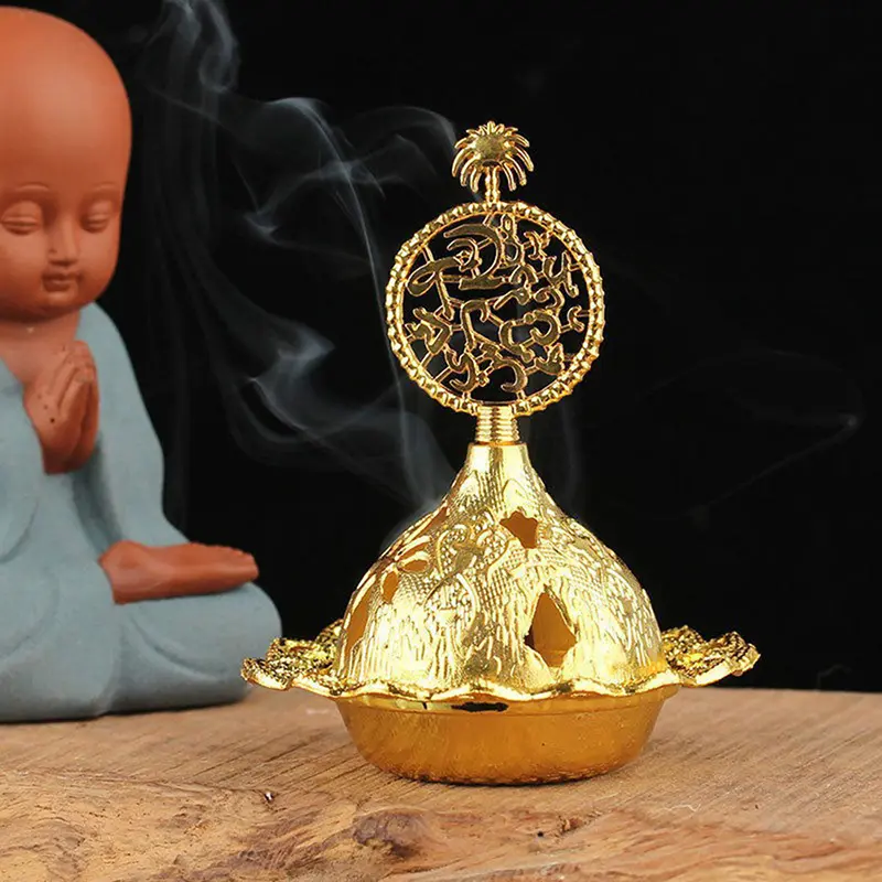1pc Incense Burner Hollow Golden Tower Oil Burner Arab Style Censer Holder For Home Hotel Incense Holder Yoga Ornaments