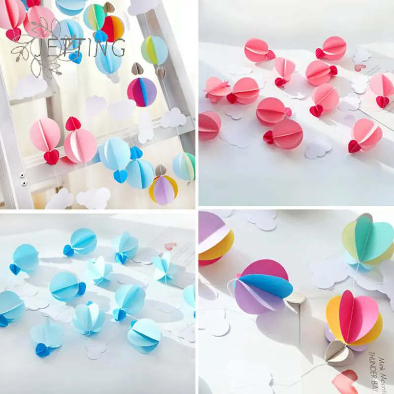 3D Clouds Love Hot Air Balloon Paper String Garland Banner Birthday Baby Shower Party Wall Background Hanging Wedding Decoration