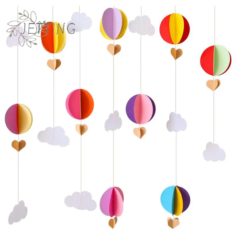3D Clouds Love Hot Air Balloon Paper String Garland Banner Birthday Baby Shower Party Wall Background Hanging Wedding Decoration