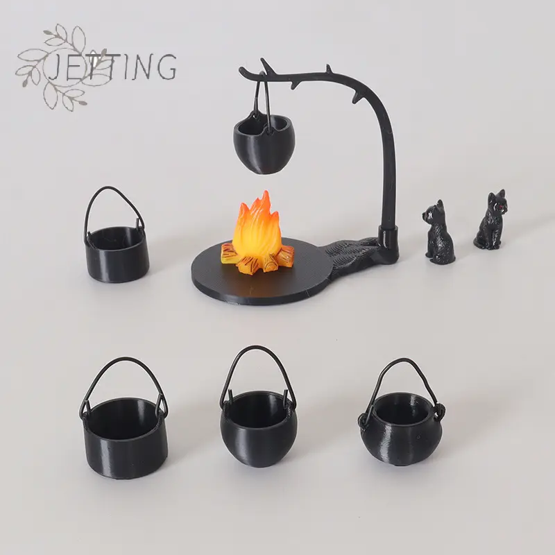 4/5Pcs Dollhouse Mini Hanging Stove Stockpot Fire Pile Model Dollhouse Outdoor Camping Scene Decoration Dolls House Accessories