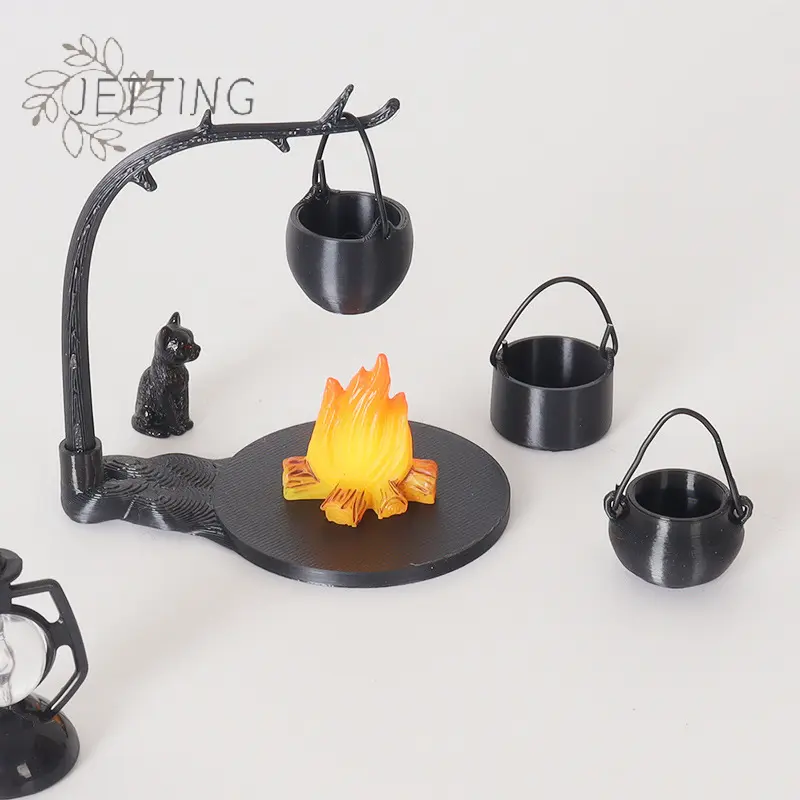 4/5Pcs Dollhouse Mini Hanging Stove Stockpot Fire Pile Model Dollhouse Outdoor Camping Scene Decoration Dolls House Accessories