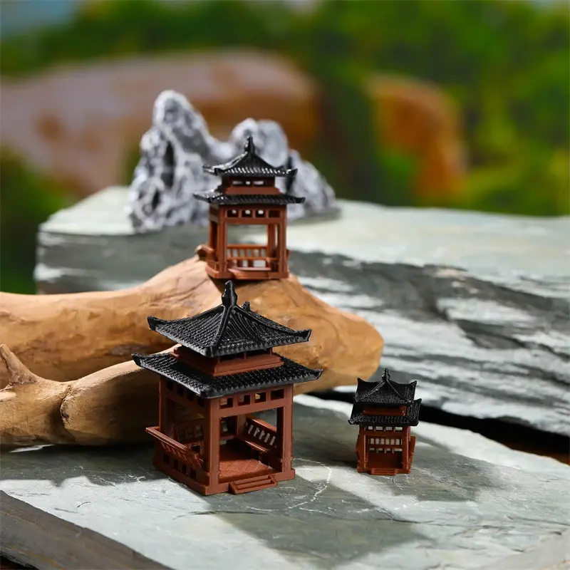 Mini Garden Balcony Architectural Sculpture Ornament Pagoda Statue  Bonsai Gazebo Landscape Tiny Hexagonal Pavilion Figurine