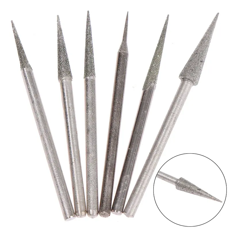6Pcs 1-4mm Diamond Grinding Head Needle Bits Burrs Engraving Carving Tool 2.35mm Wholesale