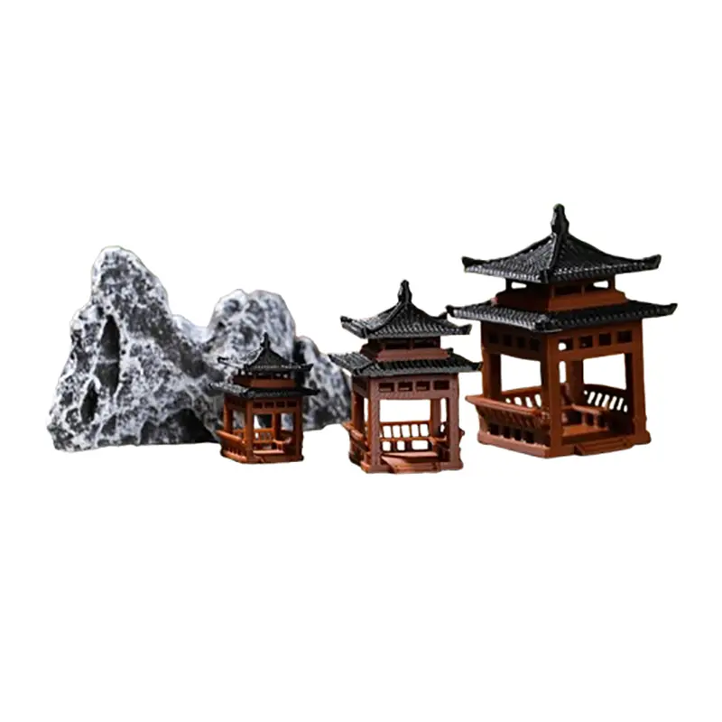 Mini Garden Balcony Architectural Sculpture Ornament Pagoda Statue  Bonsai Gazebo Landscape Tiny Hexagonal Pavilion Figurine