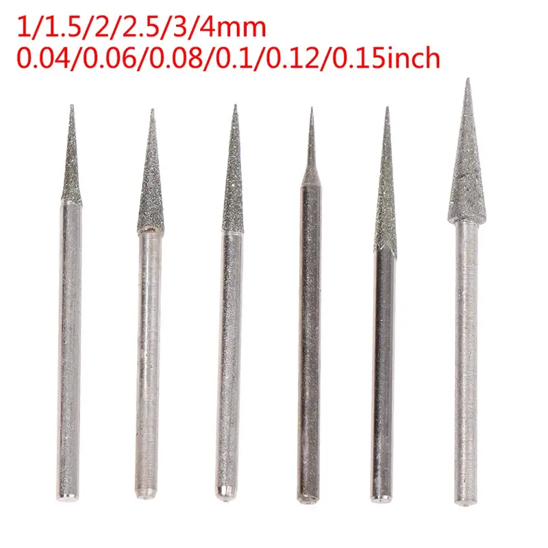 6Pcs 1-4mm Diamond Grinding Head Needle Bits Burrs Engraving Carving Tool 2.35mm Wholesale