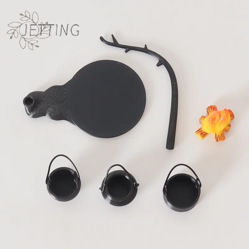 4/5Pcs Dollhouse Mini Hanging Stove Stockpot Fire Pile Model Dollhouse Outdoor Camping Scene Decoration Dolls House Accessories