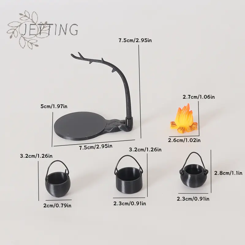 4/5Pcs Dollhouse Mini Hanging Stove Stockpot Fire Pile Model Dollhouse Outdoor Camping Scene Decoration Dolls House Accessories
