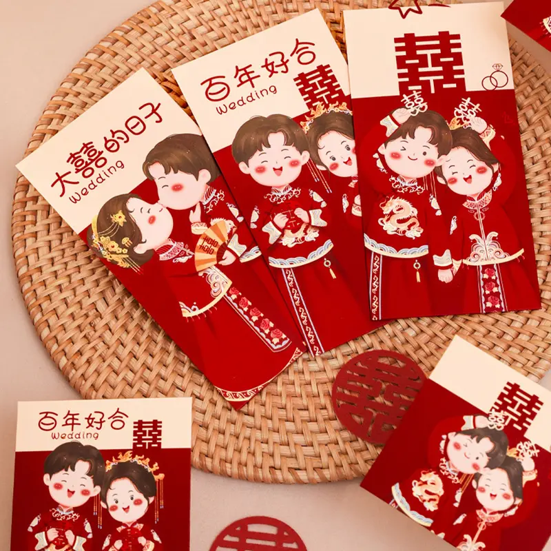 6Pcs Traditional Chinese Wedding Red Envelope Lucky Money Packets Blessing Red Packet Hongbao Wedding Gifts