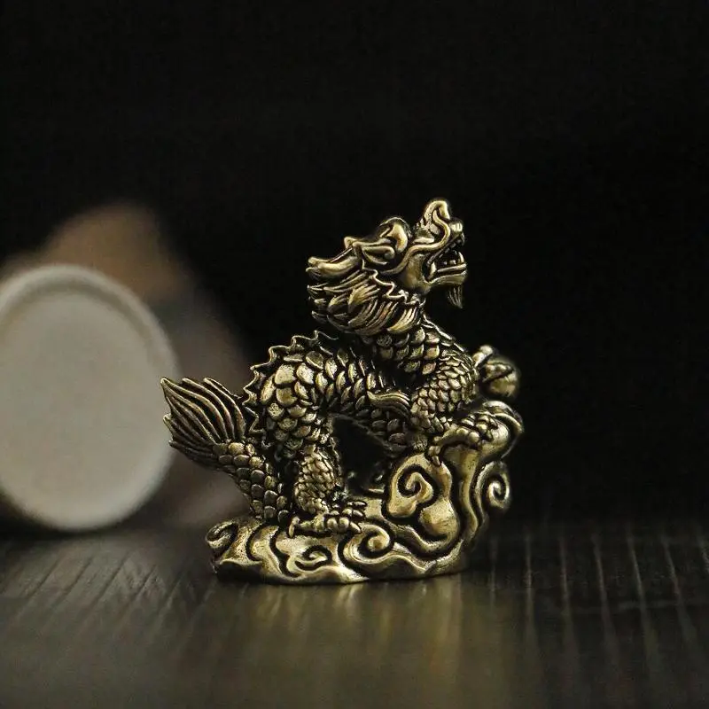 Antique Dragon Statue Ornament Zodiac Animal Brass Crafts Feng Shui Decoration Office Figurines