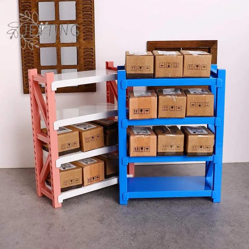 1/12 Dollhouse Simulation Plastic Storage Shelves Warehouse Racks Model Dollhouse Furniture Decoration Dolls House Accessories