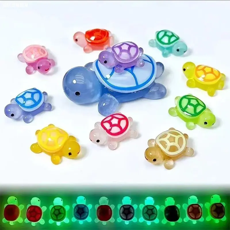 6/10pcs Mini Luminous Turtle Landscaping Home Decor Resin Crafts Glowing Turtle Garden Fish Tank Miniatures Ornaments Decoration