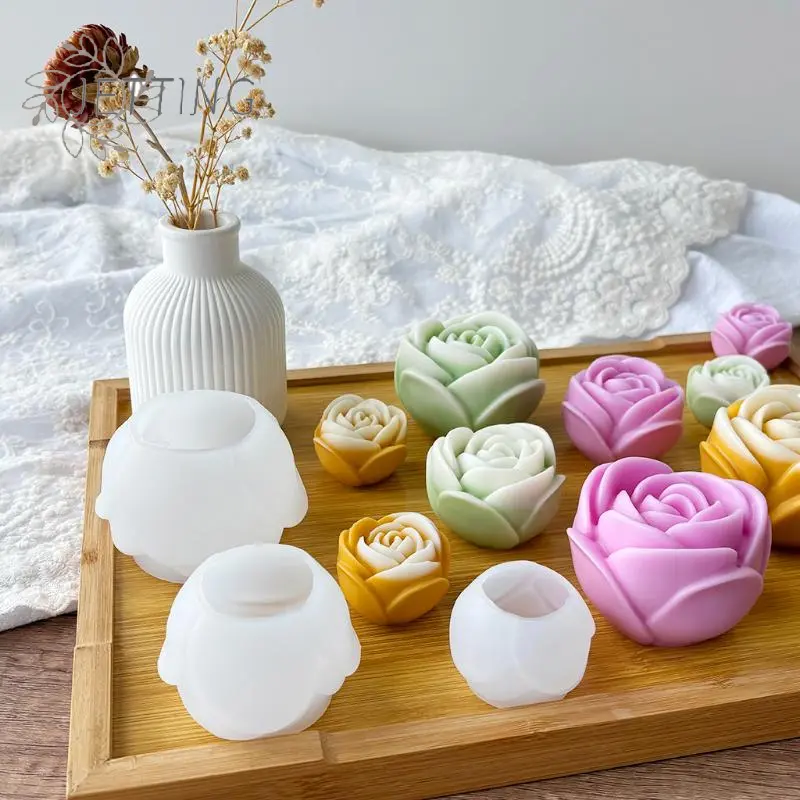 Multi Size 3D Flower Shape Silicone Rose Mold Candle Mould Handmade Soap Mold Wedding Cake Decor Jelly Valentine's Day Gift DIY