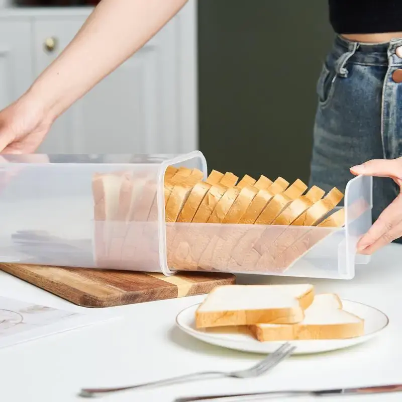 Bread Box With Lid Reusable Sandwich Bread Pasta Storage Box Clear Plastic Food Storage Container For Kitchen Organization