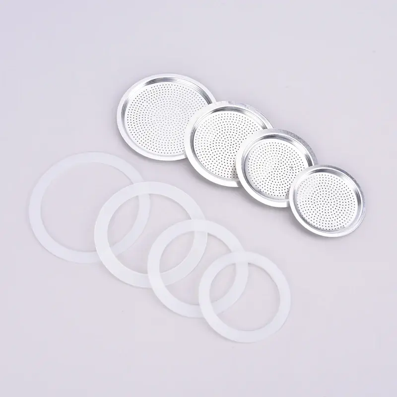 1set Stainless Steel  Moka Pot Coffee Bottle Gasket Filter Plate And Silicone Gel Ring Replacement Parts