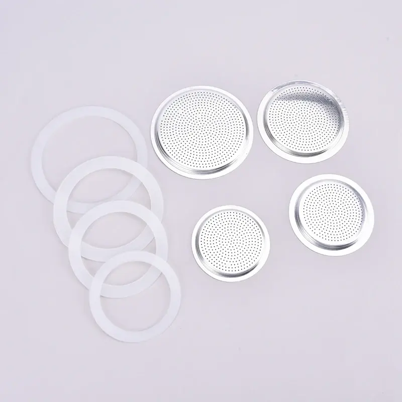 1set Stainless Steel  Moka Pot Coffee Bottle Gasket Filter Plate And Silicone Gel Ring Replacement Parts