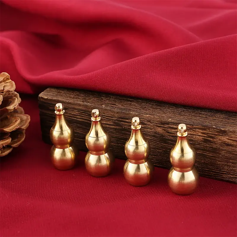 Traditional Chinese Natural Feng Shui Gourd Brass Mental For Health Enhance Buddhist Good Gourd Pendant Keychain Accessories