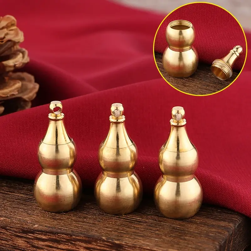 Traditional Chinese Natural Feng Shui Gourd Brass Mental For Health Enhance Buddhist Good Gourd Pendant Keychain Accessories