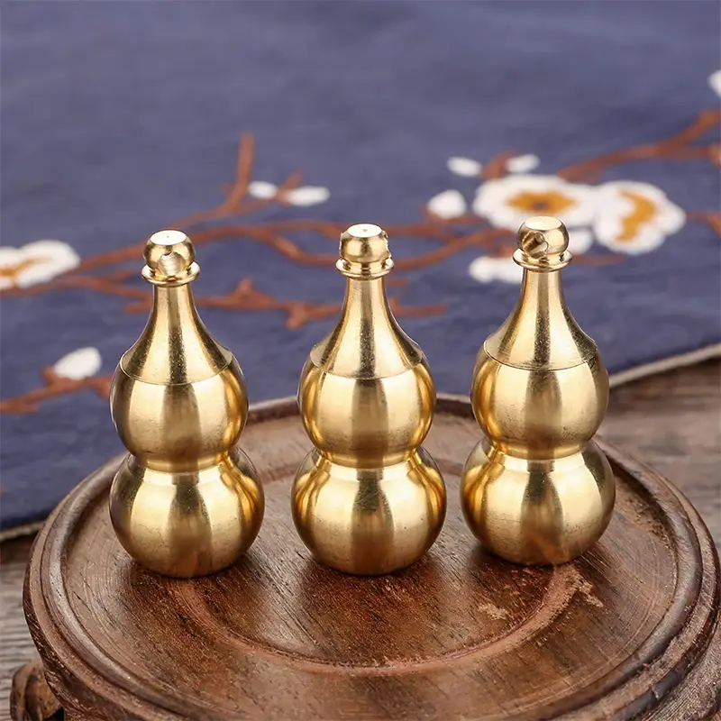 Traditional Chinese Natural Feng Shui Gourd Brass Mental For Health Enhance Buddhist Good Gourd Pendant Keychain Accessories