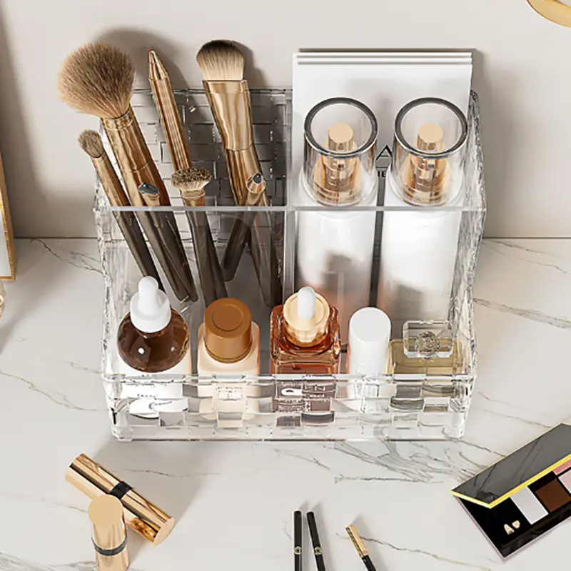 Light Luxury Transparent Desktop Storage Box Multi-grid Makeup Organizer Box Large Capacity Cosmetics Box Remote Control Holder
