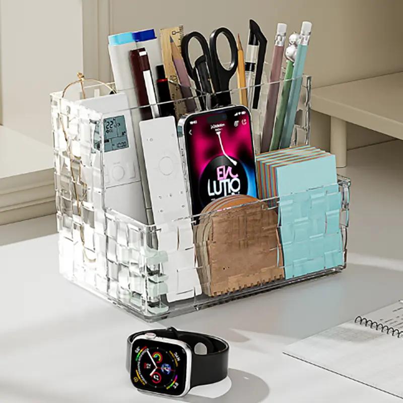 Light Luxury Transparent Desktop Storage Box Multi-grid Makeup Organizer Box Large Capacity Cosmetics Box Remote Control Holder