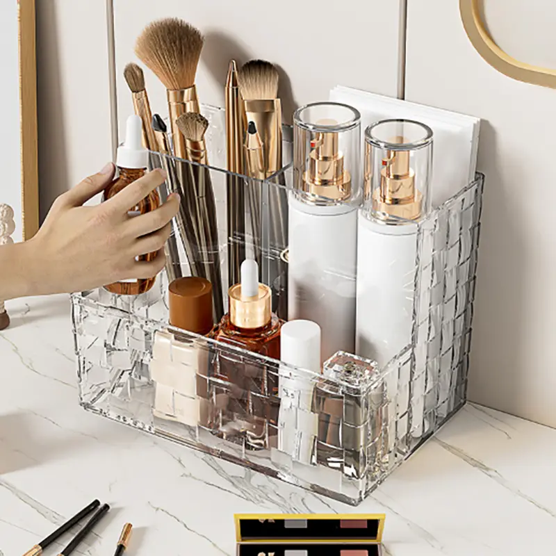 Light Luxury Transparent Desktop Storage Box Multi-grid Makeup Organizer Box Large Capacity Cosmetics Box Remote Control Holder