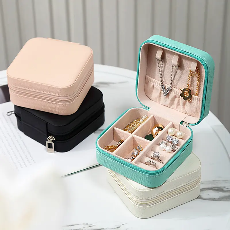 PU leather Velvet Jewelry Box For Women Necklace Ring Earring Organizer Holder Travel Portable Zipper Jewelry Storage Case