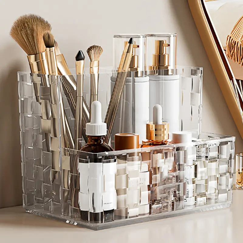 Light Luxury Transparent Desktop Storage Box Multi-grid Makeup Organizer Box Large Capacity Cosmetics Box Remote Control Holder
