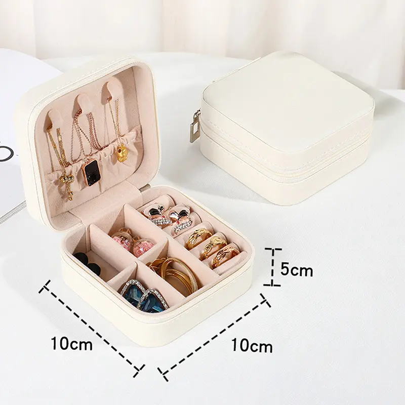 PU leather Velvet Jewelry Box For Women Necklace Ring Earring Organizer Holder Travel Portable Zipper Jewelry Storage Case