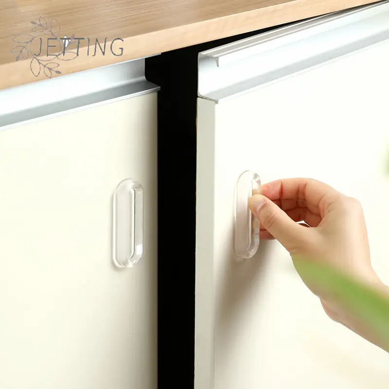 4PCS Transparent Plastic Soft PU Door Handle Self-Adhesive Sliding Door Handle Kitchen Cabinet Glass Sliding Door Drawer Handle