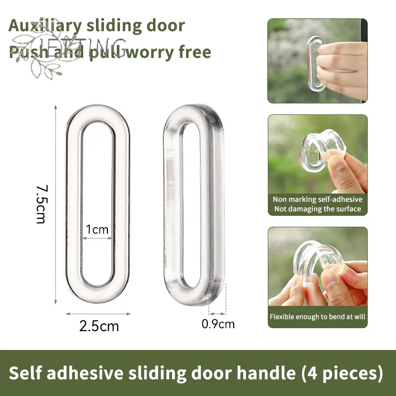 4PCS Transparent Plastic Soft PU Door Handle Self-Adhesive Sliding Door Handle Kitchen Cabinet Glass Sliding Door Drawer Handle