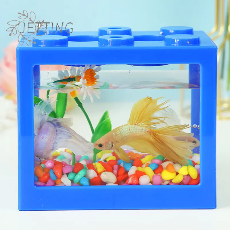 1PC Home Block Fish Tank Fighting Fish Tank Small Desktop Mini Fish Tank Stackable Creative Design Aquarium